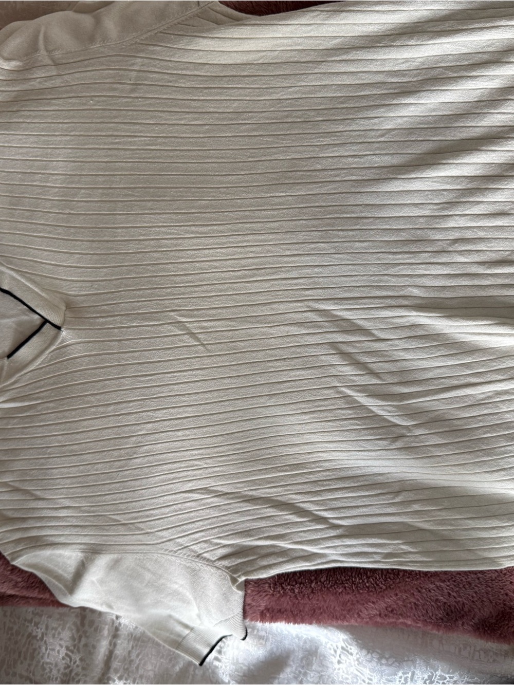 DKNY White Ribbed Short-Sleeve Polo